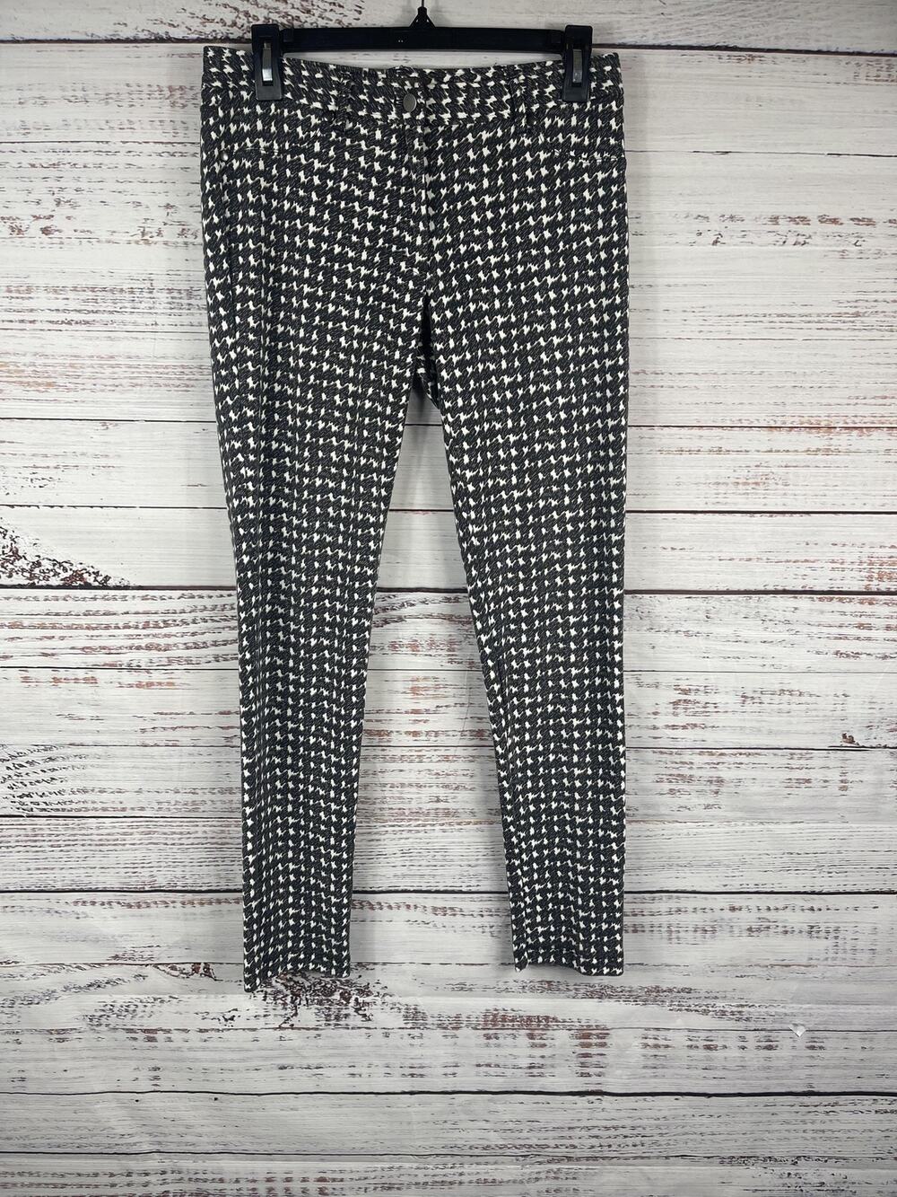 J McLaughlin Pants Women's 4 Black White Houndstooth Stretch Ankle Slim Office